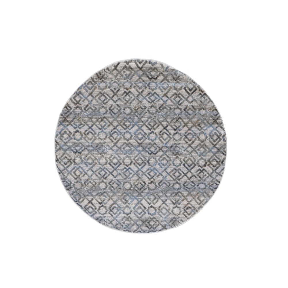 Tappeto Rotondo CASTILLA Grigio/Azzurro Ø160 cm – Tappeto Moderno Geom