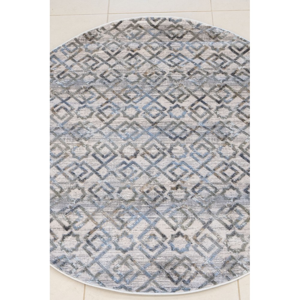 Tappeto Rotondo CASTILLA Grigio/Azzurro Ø160 cm – Tappeto Moderno Geom
