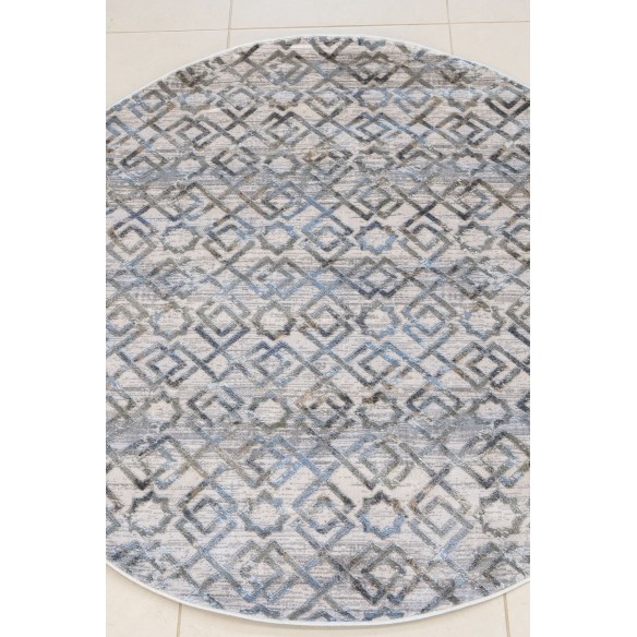 Tappeto Rotondo CASTILLA Grigio/Azzurro Ø160 cm – Tappeto Moderno Geom