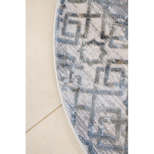 Tappeto Rotondo CASTILLA Grigio/Azzurro Ø160 cm – Tappeto Moderno Geom