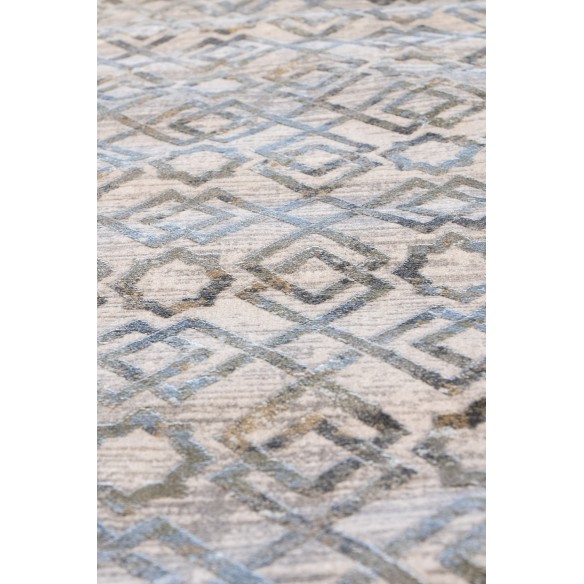 Tappeto Rotondo CASTILLA Grigio/Azzurro Ø160 cm – Tappeto Moderno Geom