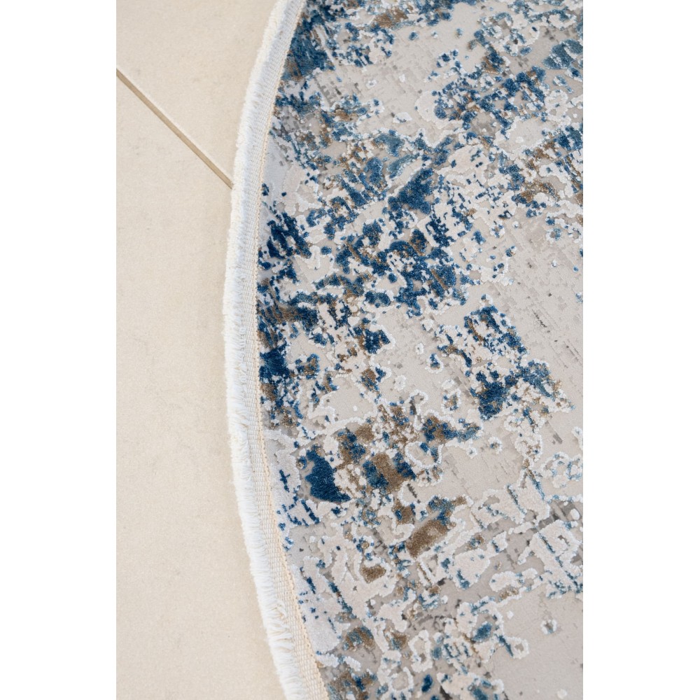 Tappeto Rotondo OLIMPOS Ø160 cm – Tappeto Moderno Astratto Blu e Beige