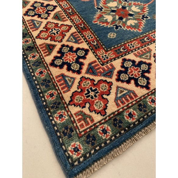Tappeto in lana azzurro e beige Kazak misura 172x242 cm