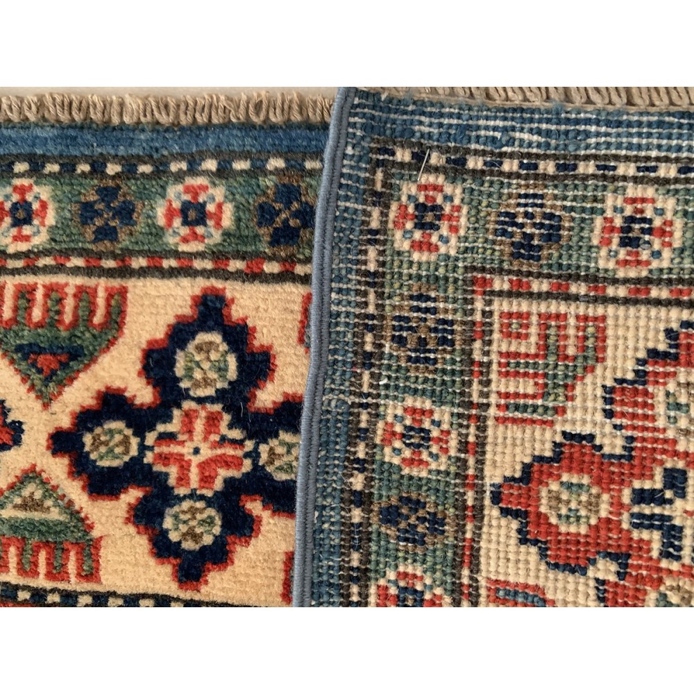Tappeto in lana azzurro e beige Kazak misura 172x242 cm