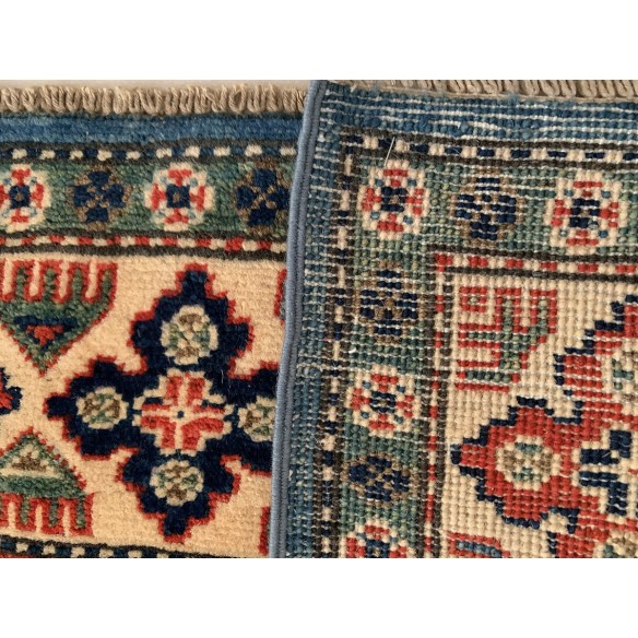 Tappeto in lana azzurro e beige Kazak misura 172x242 cm