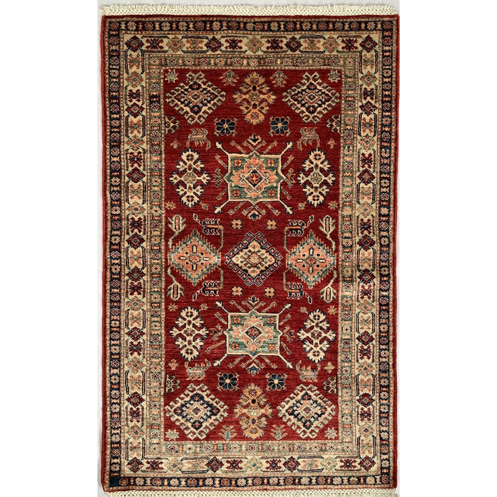 Tappeto geometrico rosso Kazak misura 157x97 cm