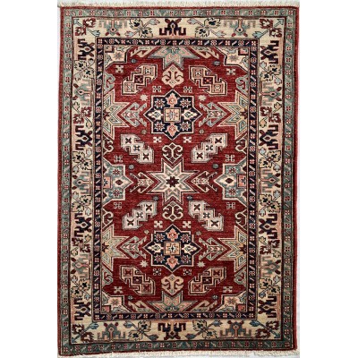 Tappeto geometrico rosso Kazak misura 107x154 cm