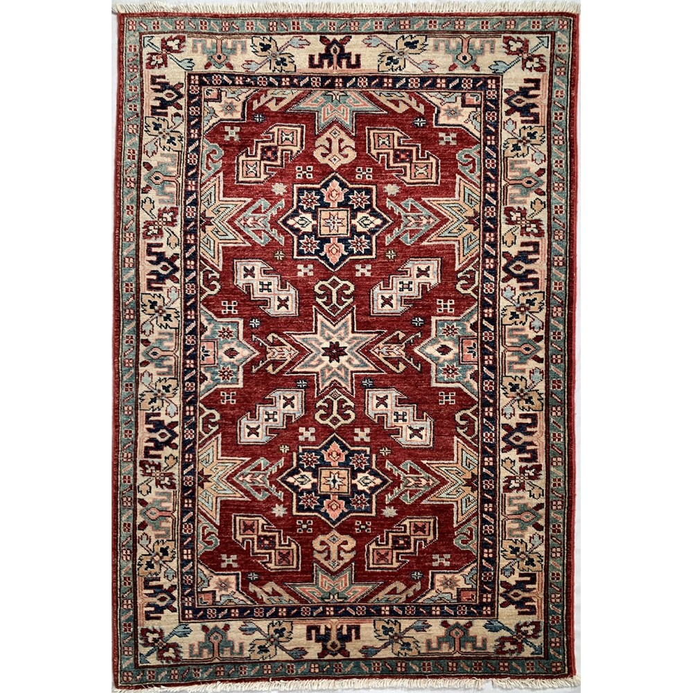 Tappeto geometrico rosso Kazak misura 107x154 cm