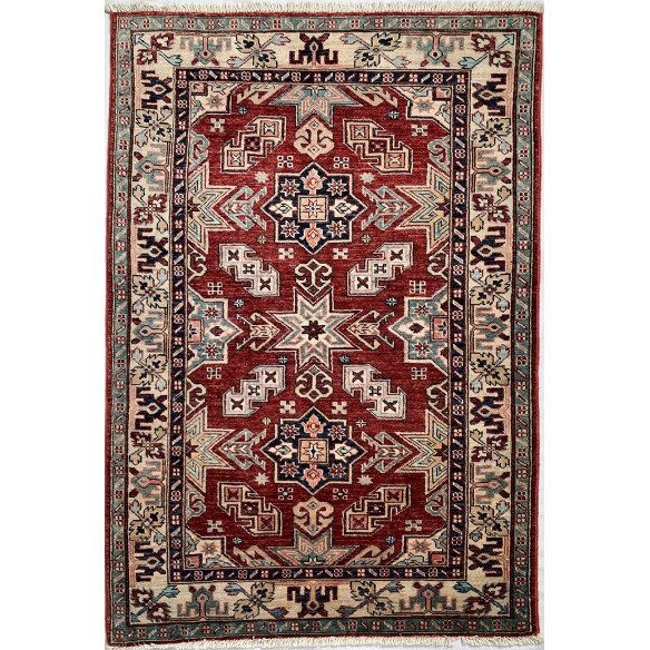 Tappeto geometrico rosso Kazak misura 107x154 cm
