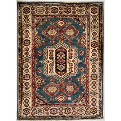 Tappeto geometrico azzurro Kazak misura 103x140 cm