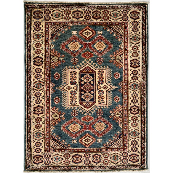 Tappeto geometrico azzurro Kazak misura 103x140 cm