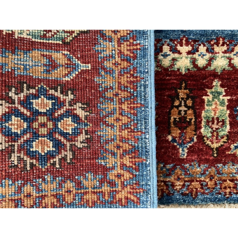 Tappeto il lana rosso e blu Kazak misura 100x148 cm